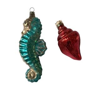 Set of 2 Macy’s Mercury Glass Seahorse and Seashell Ornaments